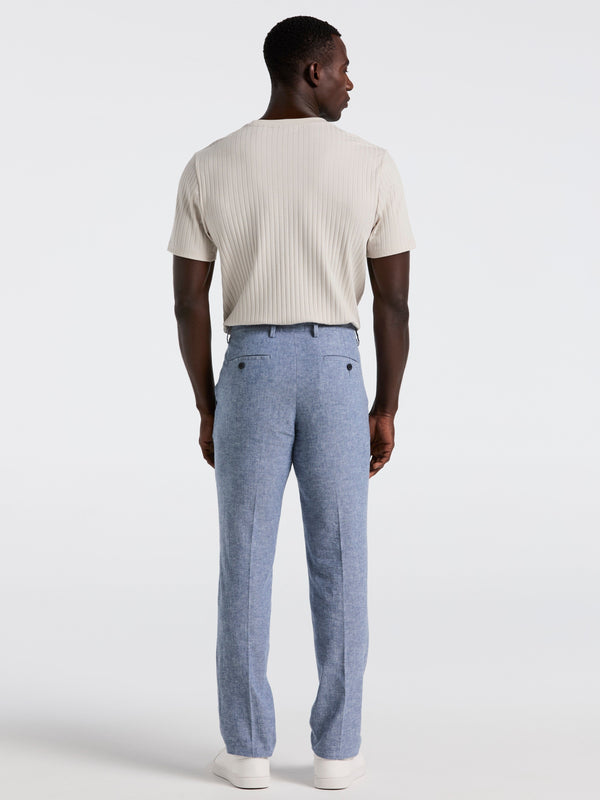 Perry Ellis Slim Fit Flat Front Linen Blend Chino Pant Bay Blue