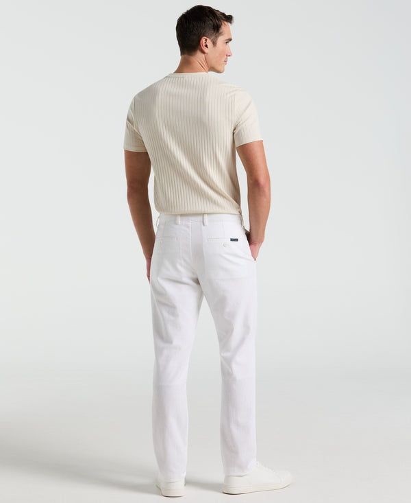 Perry Ellis Slim Fit Flat Front Linen Blend Chino Pant Bright White