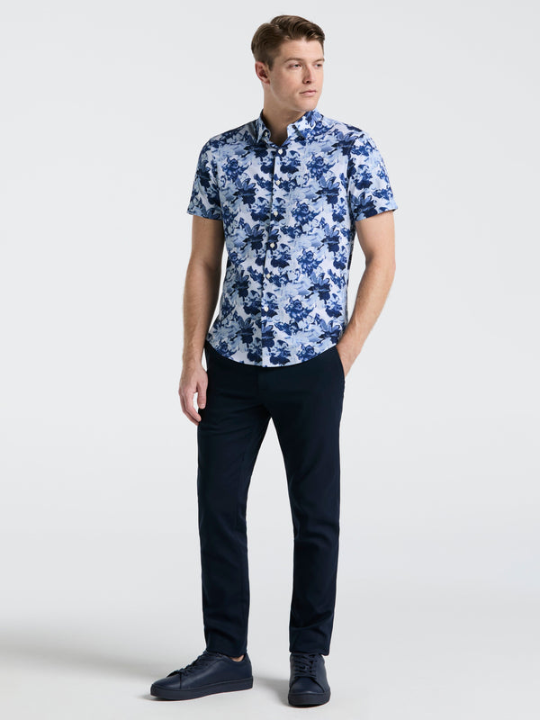 Perry Ellis Slim Fit Floral Print Shirt Blue Depths