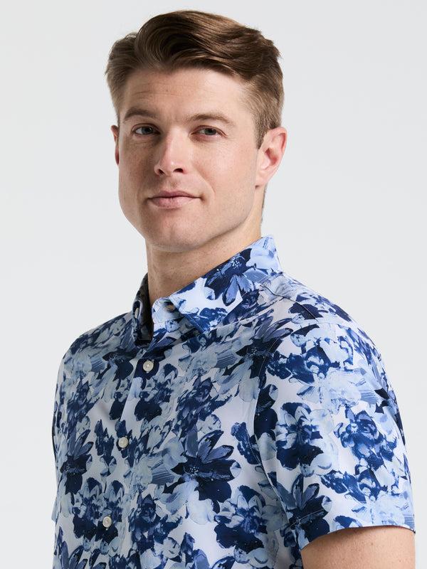 Perry Ellis Slim Fit Floral Print Shirt Blue Depths