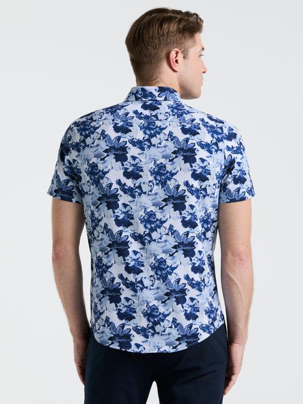 Perry Ellis Slim Fit Floral Print Shirt Blue Depths