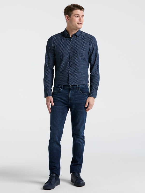 Perry Ellis Slim Fit Geometric Print Shirt Dark Sapphire