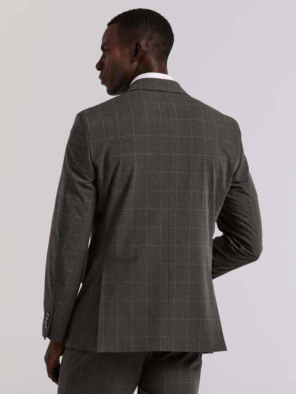 Perry Ellis Slim Fit Grey Windowpane Suit Jacket Grey