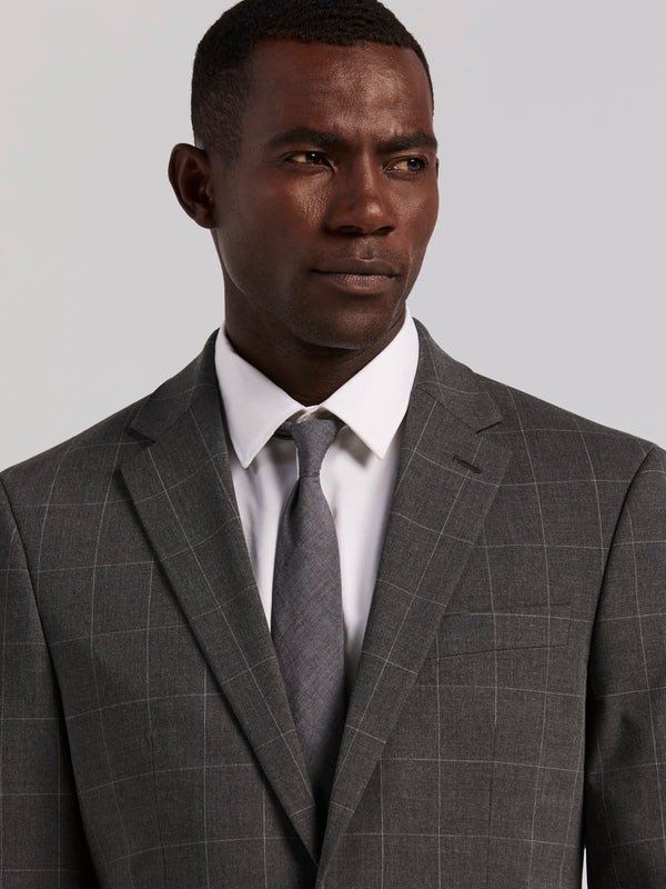 Perry Ellis Slim Fit Grey Windowpane Suit Jacket Grey