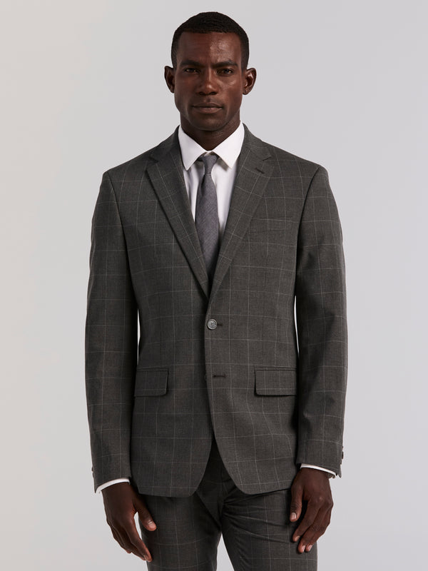 perry ellis Slim Fit Grey Windowpane Suit Jacket Grey