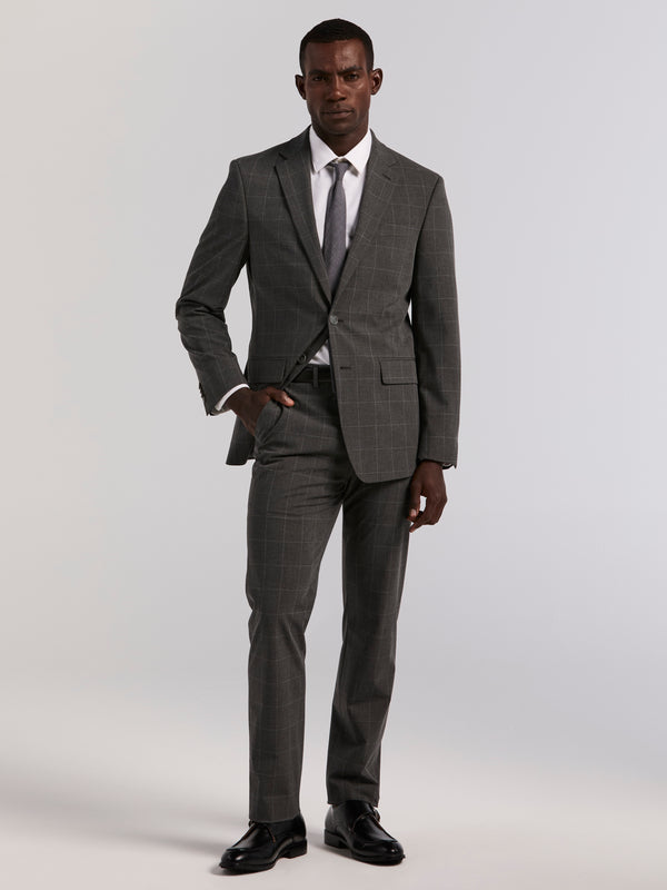 Perry Ellis Slim Fit Grey Windowpane Suit Pant Grey