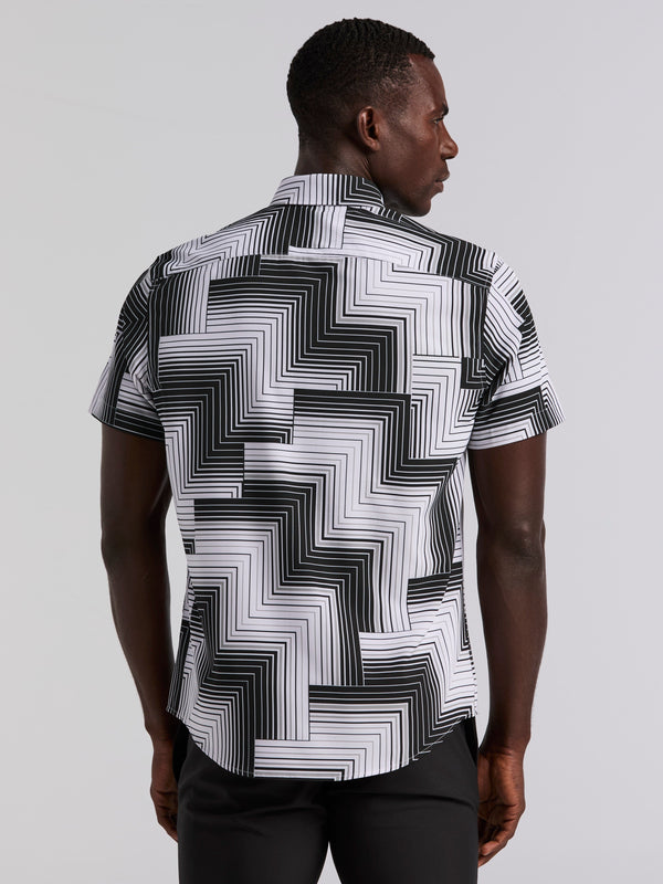 Perry Ellis Slim Fit Linear Geo Print Shirt Bright White