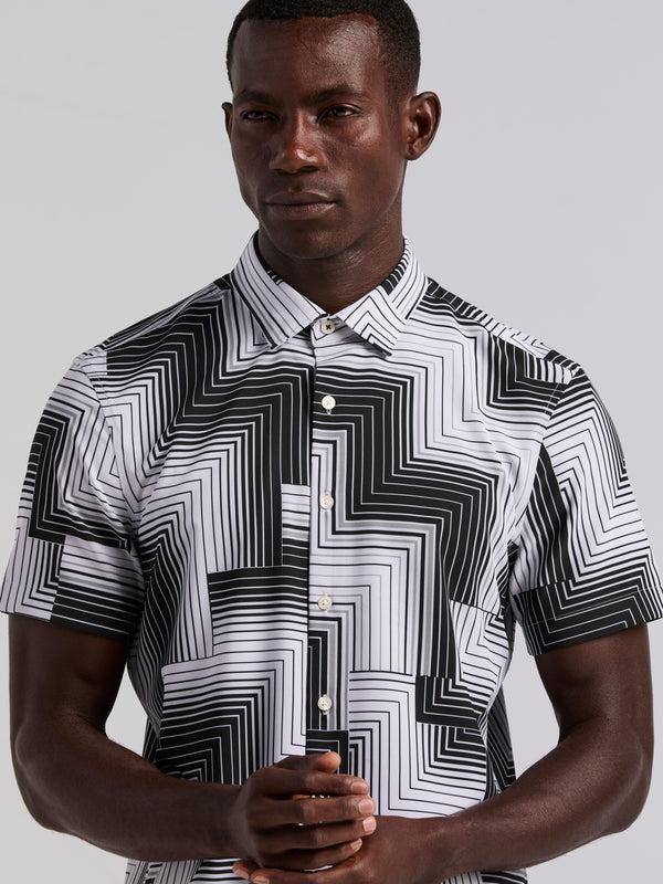 Perry Ellis Slim Fit Linear Geo Print Shirt Bright White