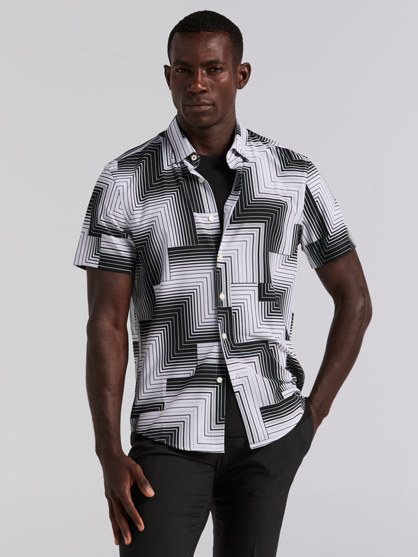Perry Ellis Slim Fit Linear Geo Print Shirt Bright White