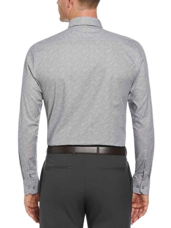 Perry Ellis Slim Fit Pindot Button-Down On Floral Pattern Dress Shirt Light Grey