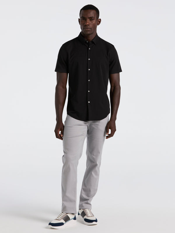 Perry Ellis Slim Fit Ribbed Short Sleeve Shirt Black