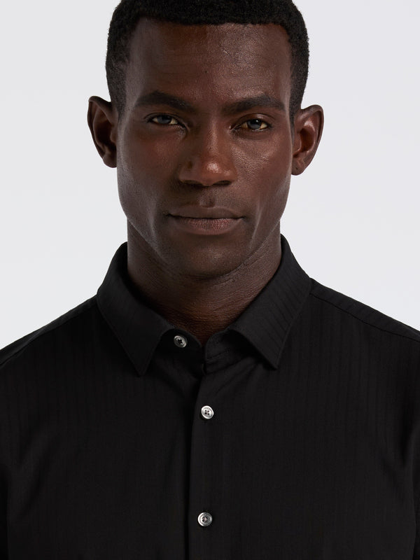Perry Ellis Slim Fit Ribbed Short Sleeve Shirt Black