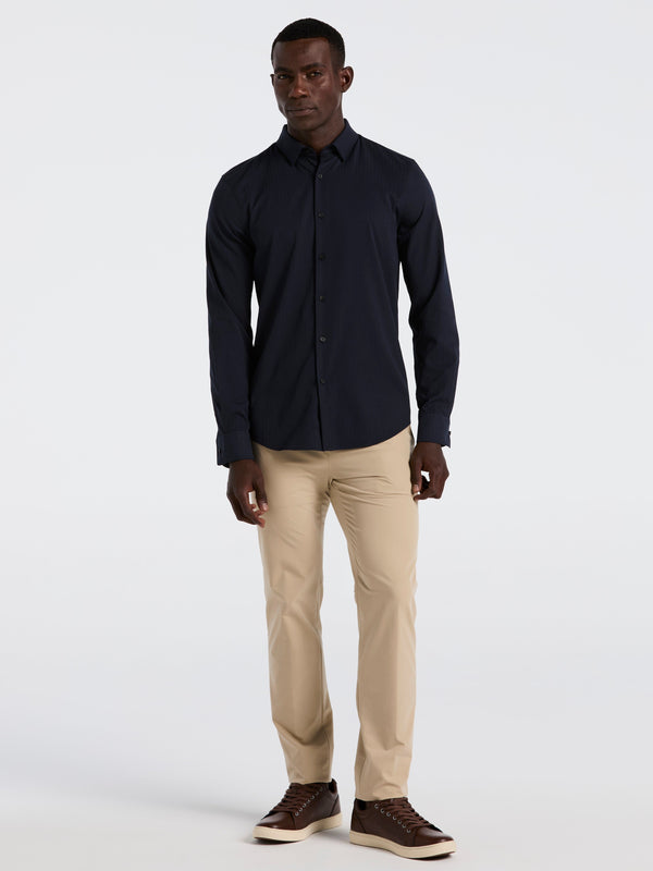 Perry Ellis Slim Fit Ribbed Solid Total Stretch Shirt Dark Sapphire