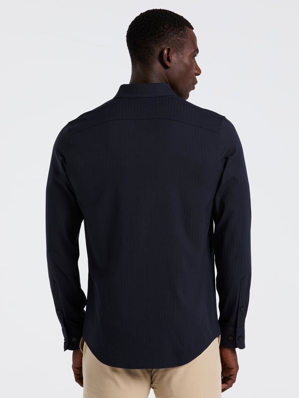 Perry Ellis Slim Fit Ribbed Solid Total Stretch Shirt Dark Sapphire