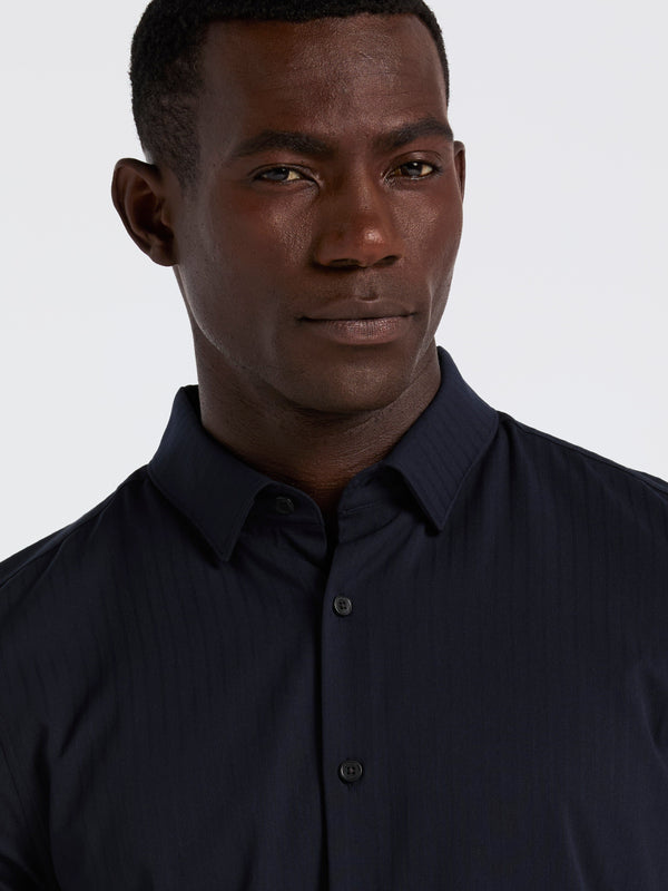 Perry Ellis Slim Fit Ribbed Solid Total Stretch Shirt Dark Sapphire