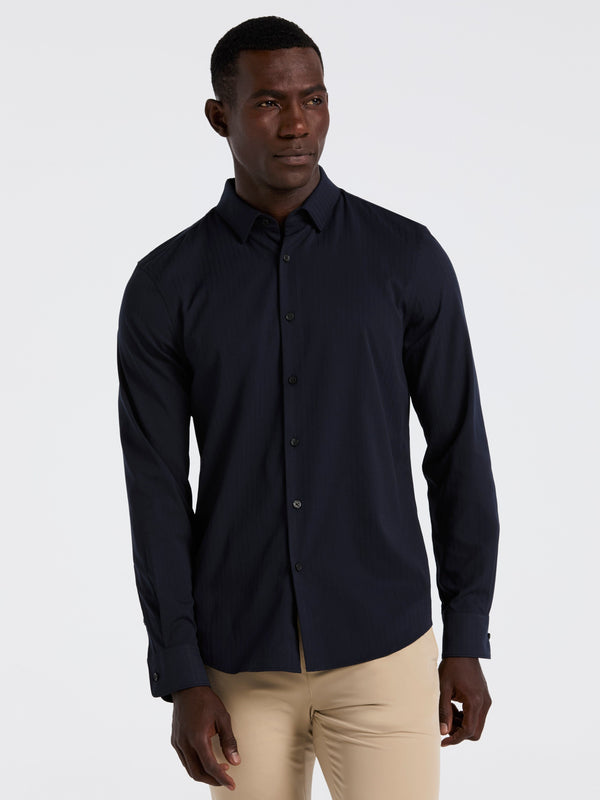 perry ellis Slim Fit Ribbed Solid Total Stretch Shirt Dark Sapphire