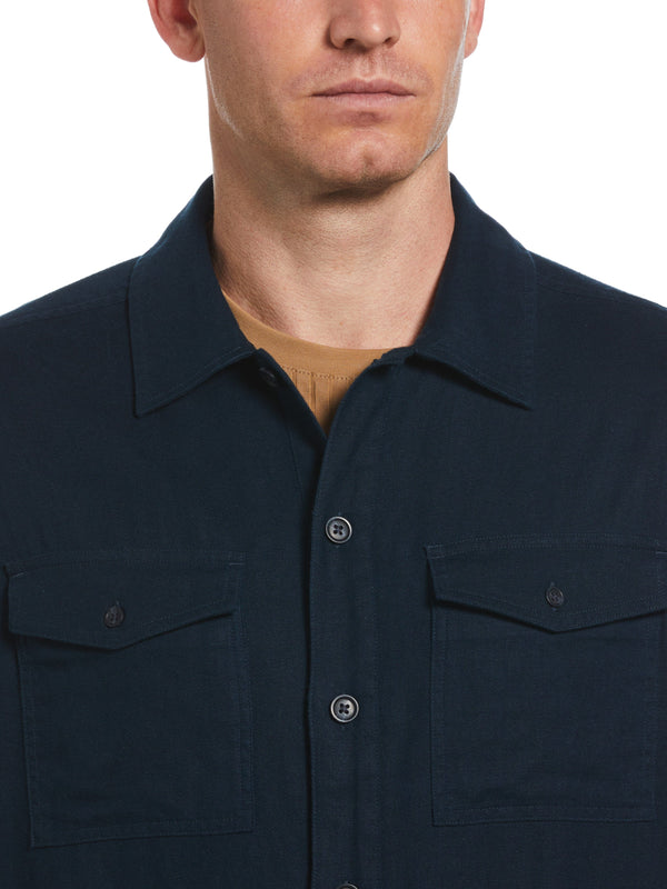 Perry Ellis Slim Fit Solid Twill Button Down Shirt Dark Sapphire