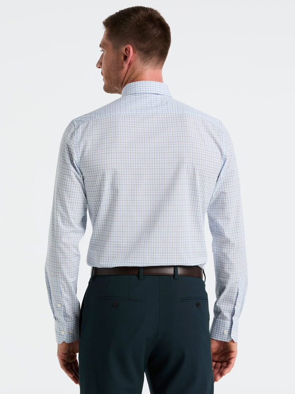 Perry Ellis Slim Fit Stretch Cotton Blend Plaid Dress Shirt Blue