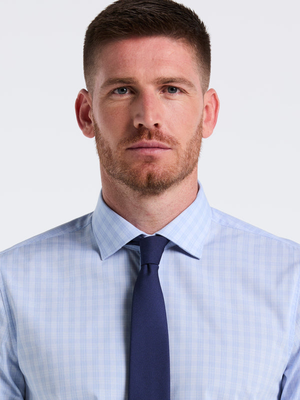Perry Ellis Slim Fit Stretch Plaid Dress Shirt Blue