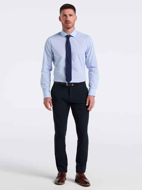 Perry Ellis Slim Fit Stretch Plaid Dress Shirt Blue