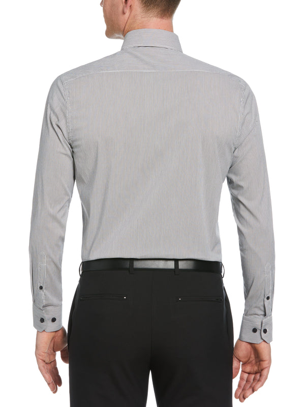 Perry Ellis Slim Fit Striped Print Dress Shirt Black