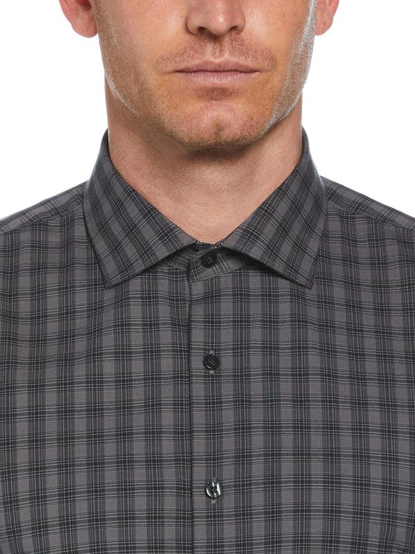 Perry Ellis Slim Fit Tonal Checkered Button-Down Plaid Dress Shirt Dark Charcoal