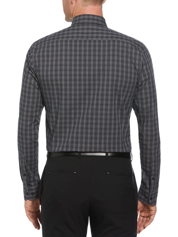 Perry Ellis Slim Fit Tonal Checkered Button-Down Plaid Dress Shirt Dark Charcoal