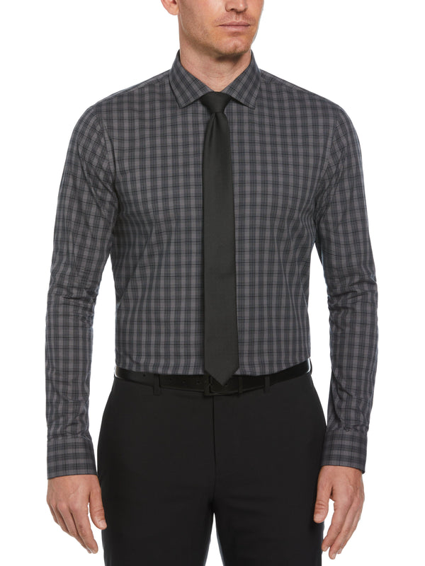 perry ellis Slim Fit Tonal Checkered Button-Down Plaid Dress Shirt Dark Charcoal