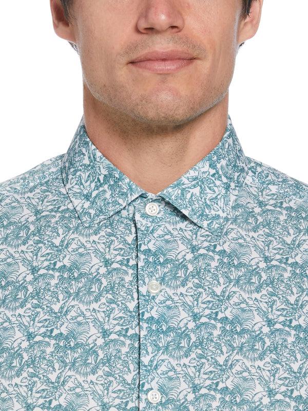 Perry Ellis Slim Fit Total Stretch Floral Print Shirt Blue Wing Teal