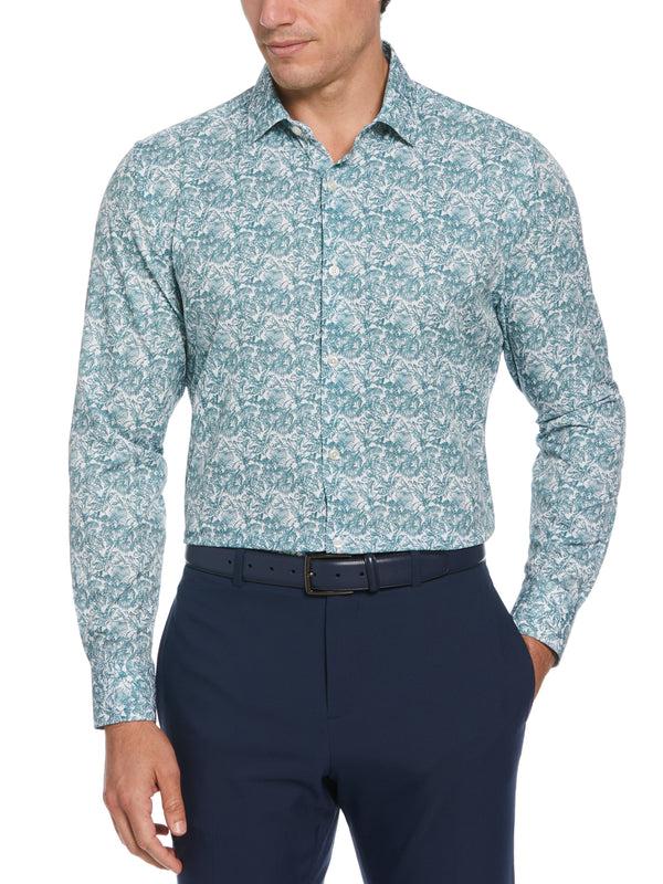 perry ellis Slim Fit Total Stretch Floral Print Shirt Blue Wing Teal