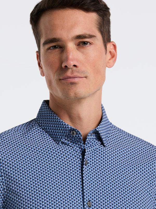 Perry Ellis Slim Fit Total Stretch Geo Print Shirt Coronet Blue