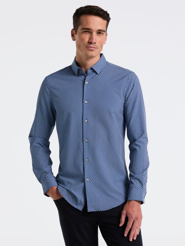 perry ellis Slim Fit Total Stretch Geo Print Shirt Coronet Blue