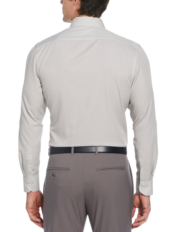 Perry Ellis Slim Fit Total Stretch Square Microprint Dress Shirt Taupe