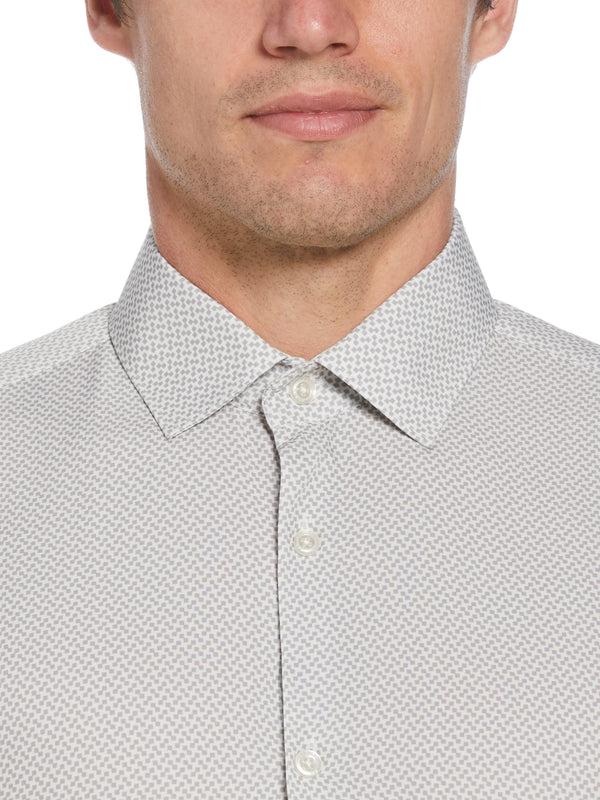 Perry Ellis Slim Fit Total Stretch Square Microprint Dress Shirt Taupe
