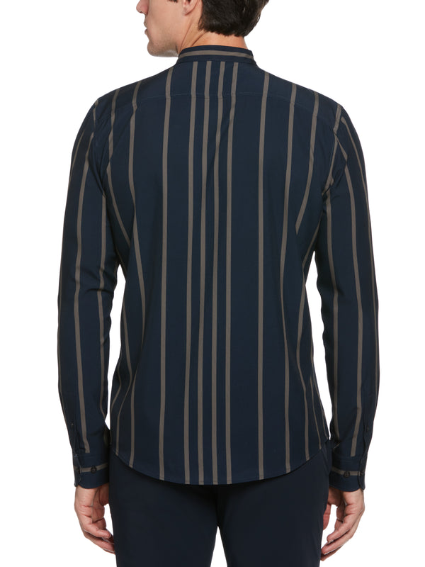 Perry Ellis Slim Fit Total Stretch Striped Banded Collar Shirt Elmwood