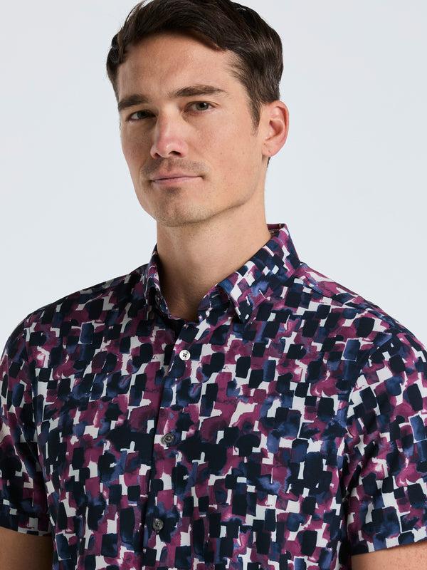 Perry Ellis Slim Fit Total Stretch Watercolor Print Shirt Moonlight Ocean