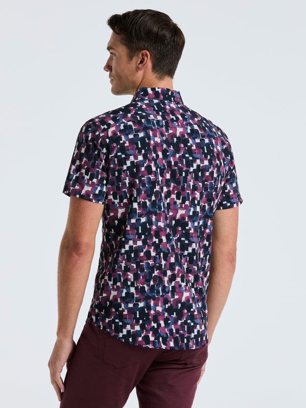 Perry Ellis Slim Fit Total Stretch Watercolor Print Shirt Moonlight Ocean