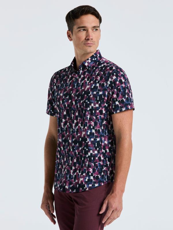 perry ellis Slim Fit Total Stretch Watercolor Print Shirt Moonlight Ocean