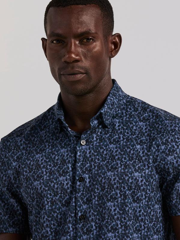 Perry Ellis Slim Fit Watercolor Print Shirt Dark Sapphire