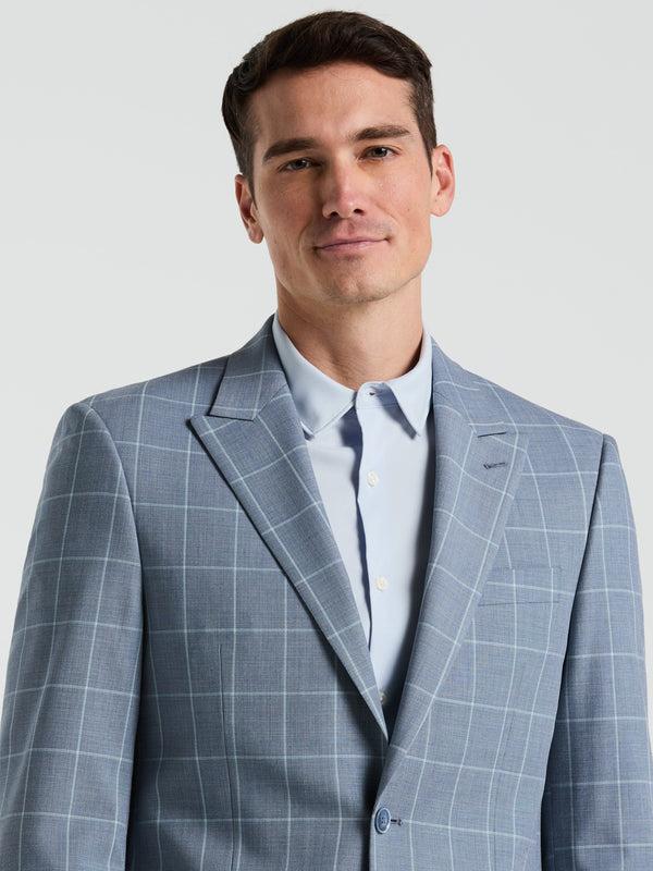 Perry Ellis Slim Fit Windowpane Pattern Suit Jacket Blue