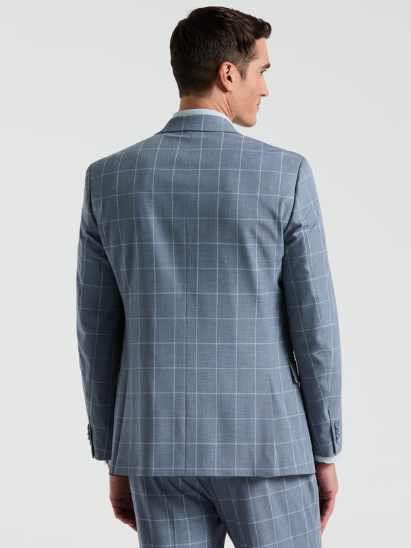 Perry Ellis Slim Fit Windowpane Pattern Suit Jacket Blue