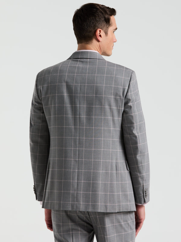 Perry Ellis Slim Fit Windowpane Pattern Suit Jacket Grey/Pink
