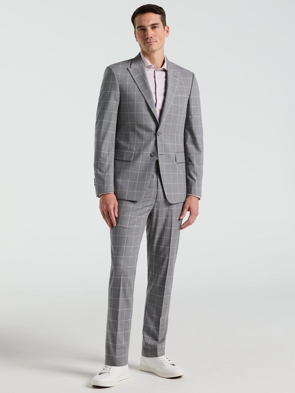 Perry Ellis Slim Fit Windowpane Pattern Suit Jacket Grey/Pink