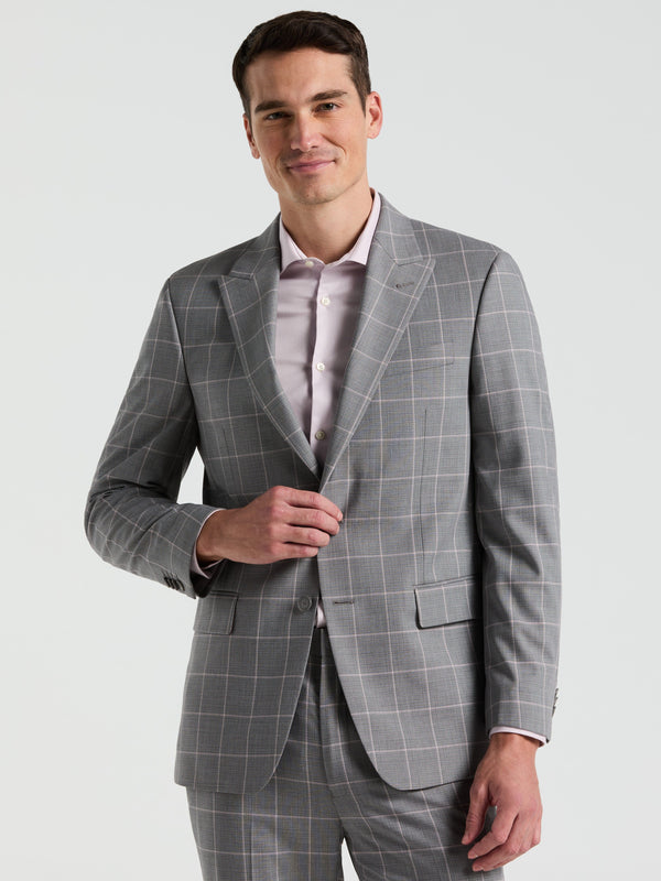 perry ellis Slim Fit Windowpane Pattern Suit Jacket Grey/Pink