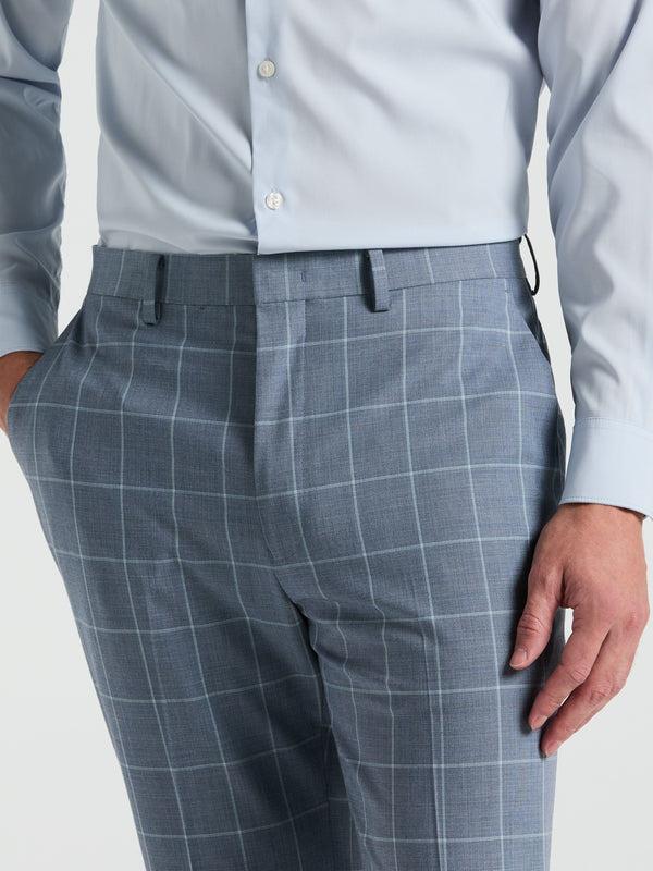 Perry Ellis Slim Fit Windowpane Pattern Suit Pant Blue