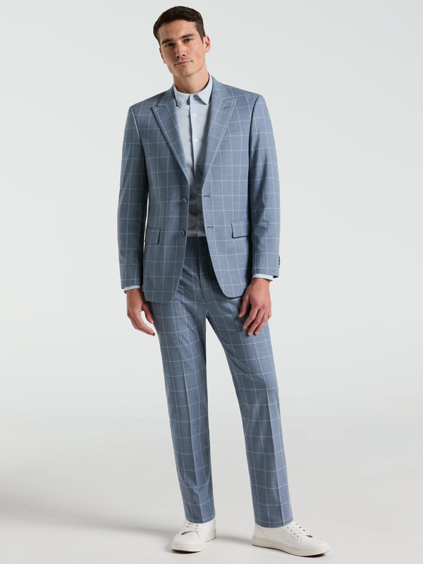 perry ellis Slim Fit Windowpane Pattern Suit Pant Blue
