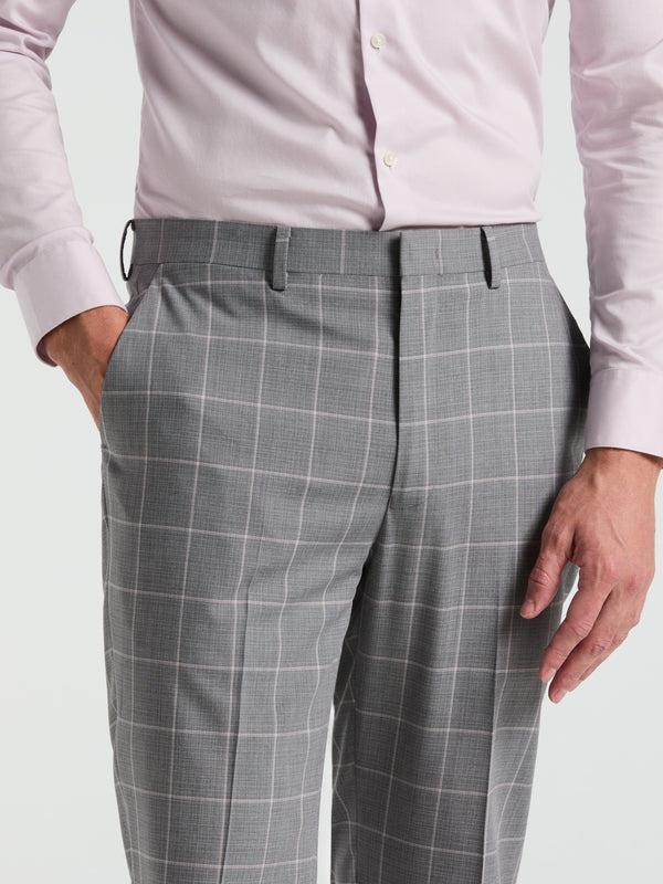 Perry Ellis Slim Fit Windowpane Pattern Suit Pant Grey/Pink