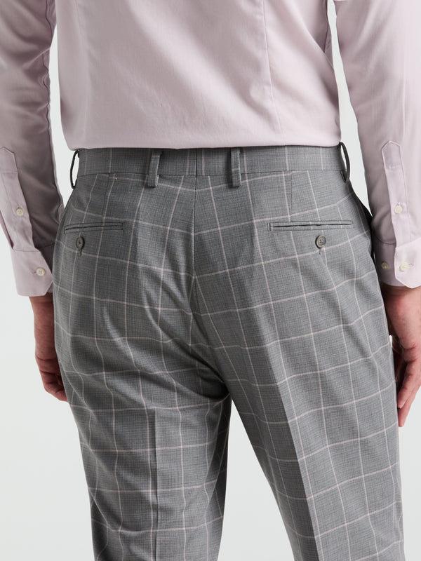 Perry Ellis Slim Fit Windowpane Pattern Suit Pant Grey/Pink