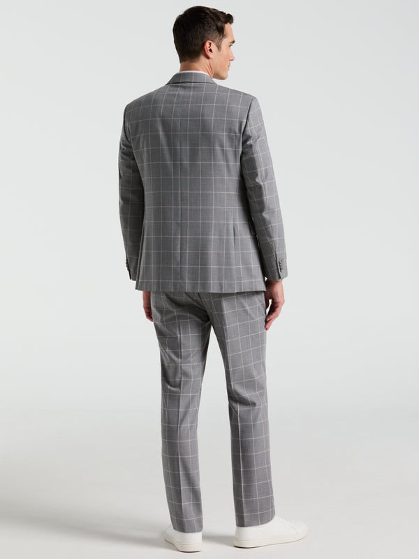 Perry Ellis Slim Fit Windowpane Pattern Suit Pant Grey/Pink