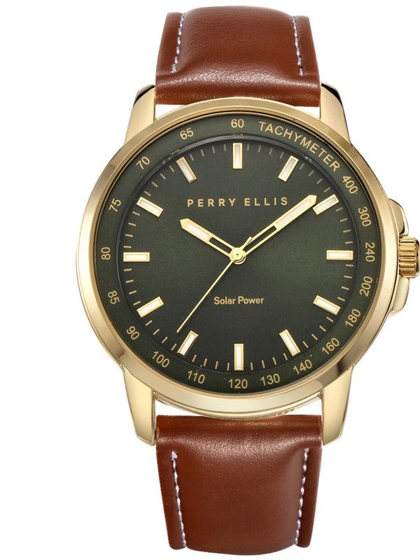 perry ellis Solar Powered Vegan Cognac Leather Watch Cognac